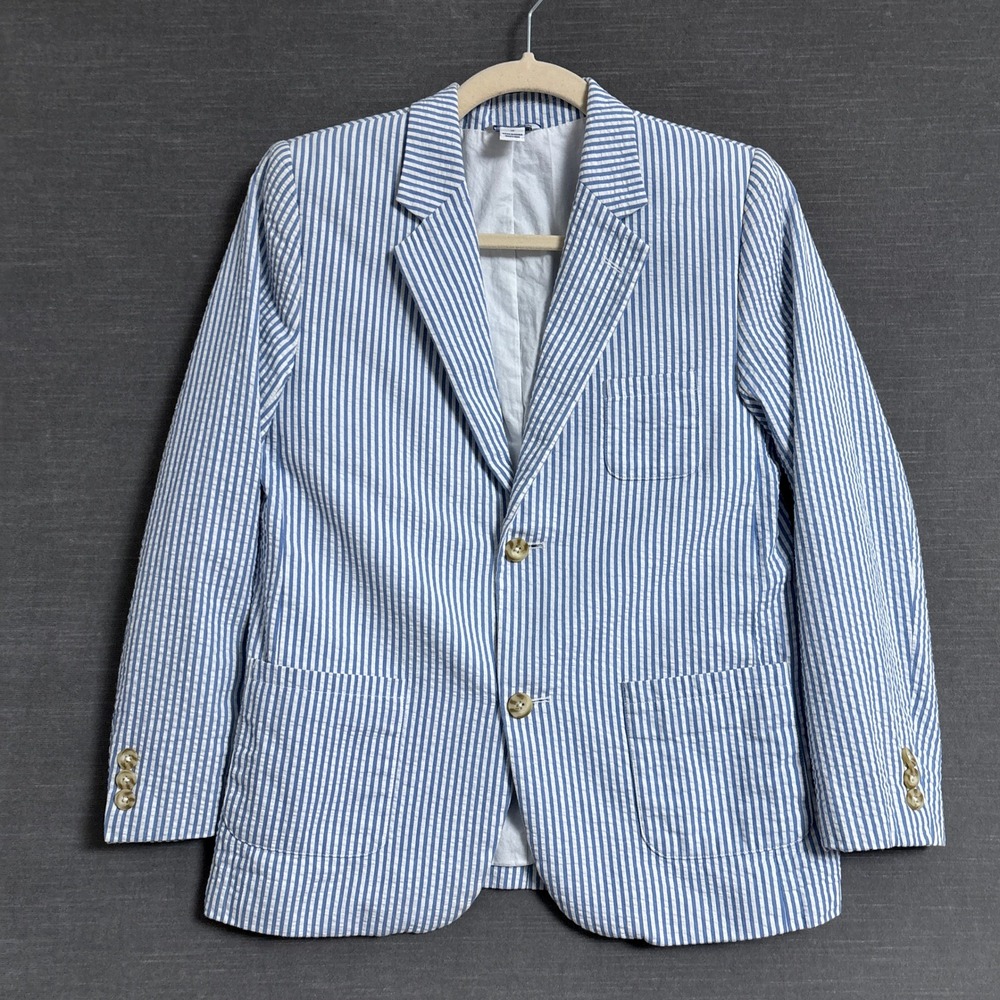 Hartstrings Blazer Boys 12 Blue Cotton Seersucker Nautical Preppy Party Summer